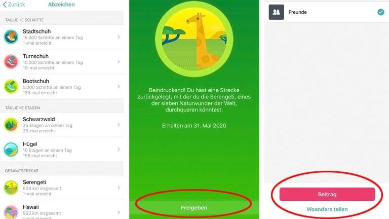 Fitbit-Abzeichen: In der App einzelne Abzeichen gezielt teilen